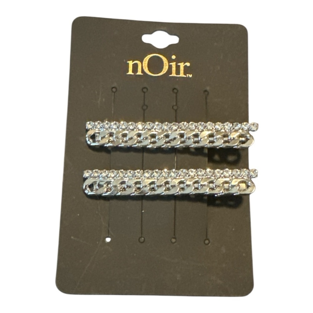 Noir Silver Rhinestone Chain Hair Clips Set of 2